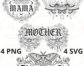 Pacchetto SVG PNG "Goth Mama Celestial Mother", maglietta da strega per la maternità, design mistico della luna