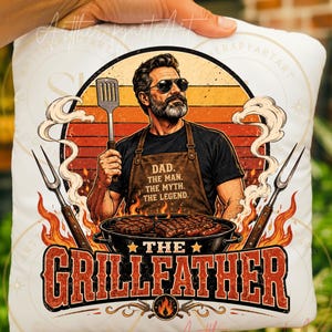 The Grillfather PNG, Retro BBQ Dad Sublimation Design (Digital Download)