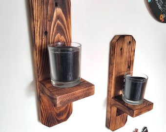 Wooden Candle Holder Sconce Set of 2 Torched Charred Finish Wood Handmade Reclaimed Rustic