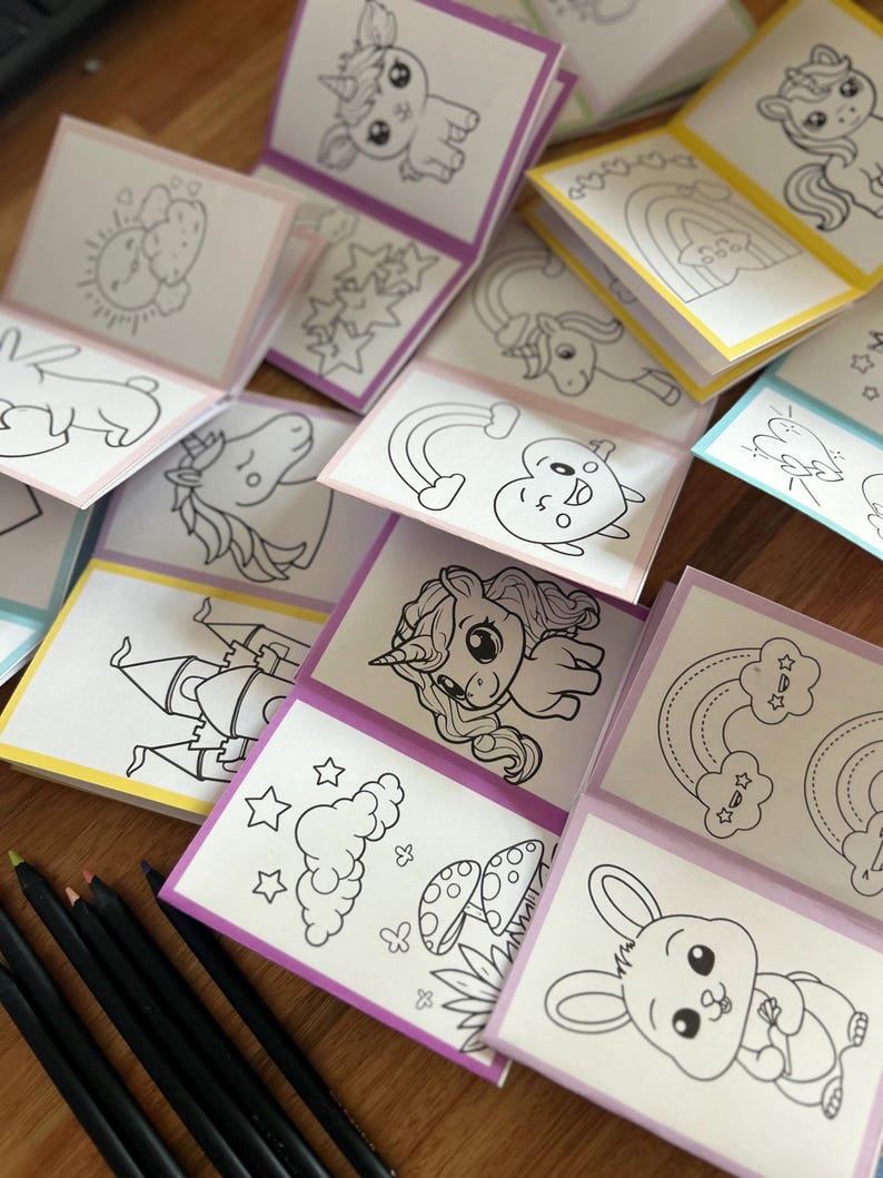Unicorn Coloring Book Mini Printable Party Favors | Rainbow Goodie Bag ...