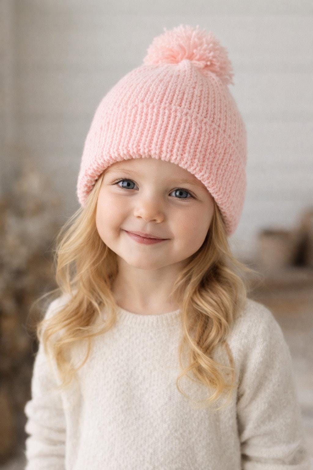 Pink Pom Pom Knitted Beret - Etsy display picture 3