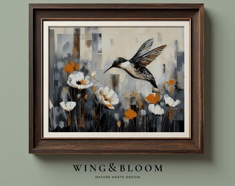 Arte abstracto de colibrí para pared, lámina de arte moderno, decoración de pared de colibrí, decoración de pared de aves modernas, descarga digital.