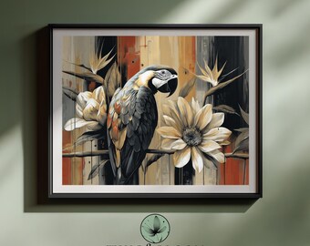 Tropical Parrot Print – Vintage Floral Botanical Art (Digital Download)