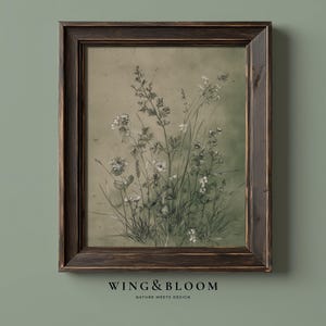Vintage Botanical Wildflower Art - Rustic Cottagecore Decor, Neutral Antique Meadow Grass Study, Printable Wall Art, Digital Download