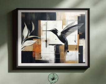 Minimalist Hummingbird Art – Modern Neutral Color Blocks (Digital Download)