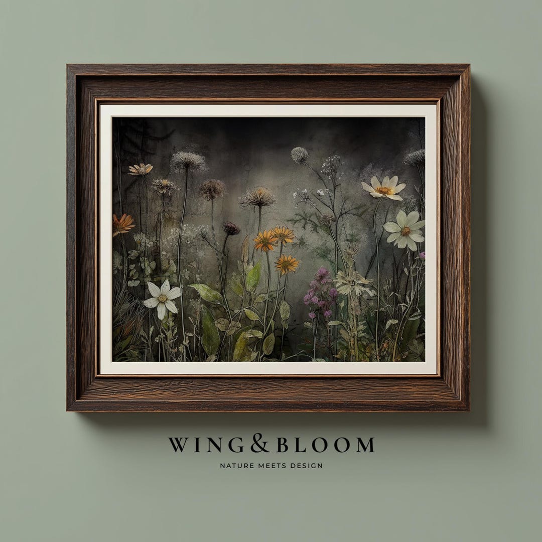 Wildflower Vintage Wall Art Printable Digital Download Moody Botanical ...