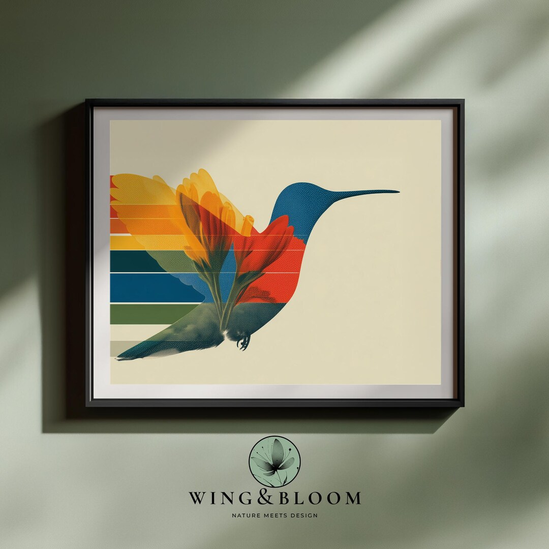 Mid Century Modern Hummingbird Wall Art Abstract Art Print Hummingbird ...