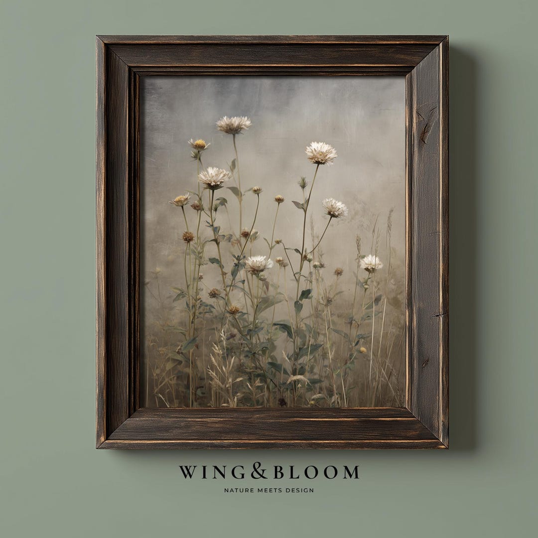 Moody Wildflower Wall Art Print – Rustic Vintage Botanical Wall Art ...
