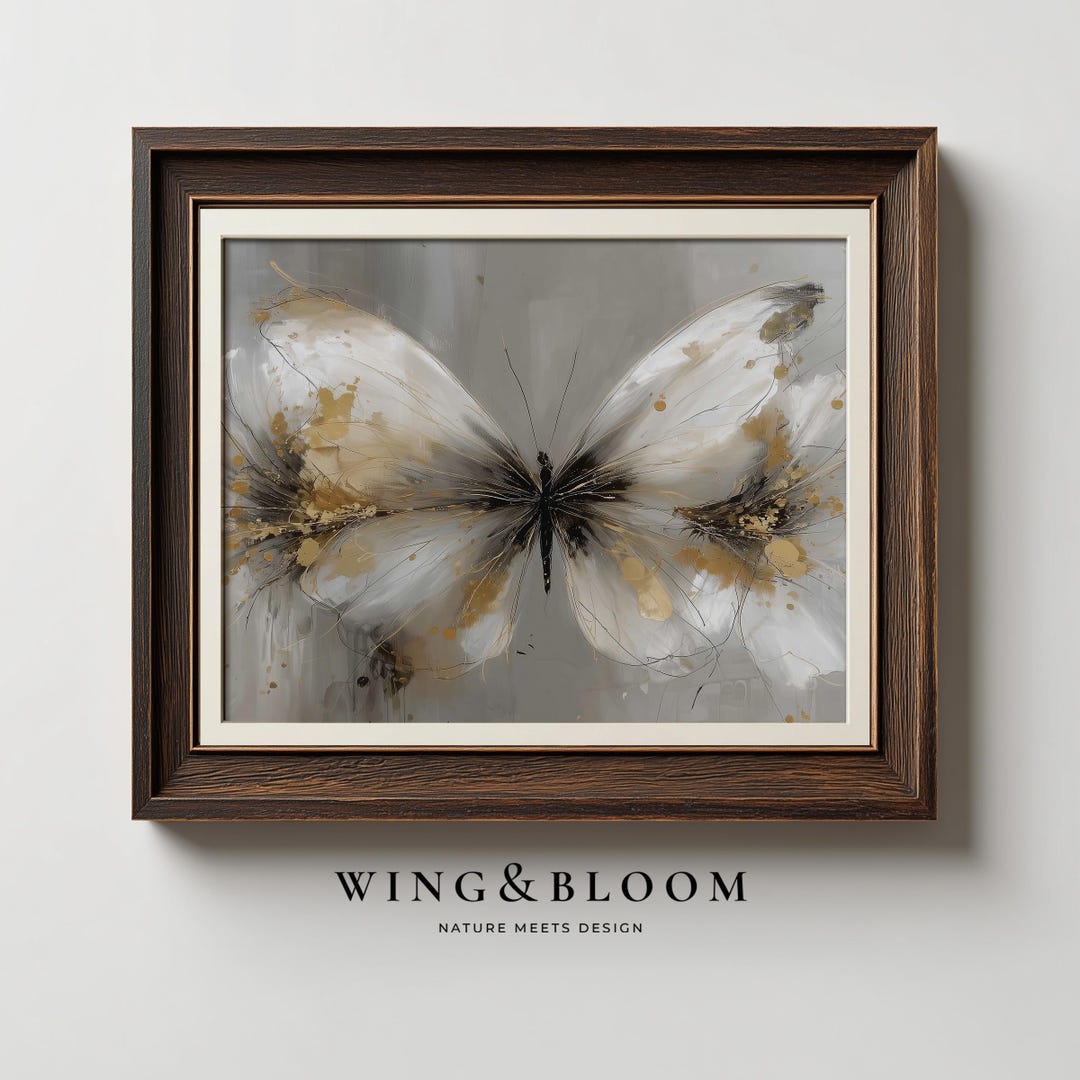 White Butterfly Wall Art Neutral Abstract Insect Print Modern Nature ...