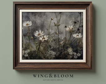 Vintage Wildflower Botanical Wall Art Print – Rustic Cottagecore Meadow Wildflower Decor Digital Download