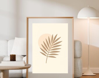Minimalist Palm Leaf Print | Scandinavian Botanical Wall Art | Neutral Beige Plant Illustration | Digital Download