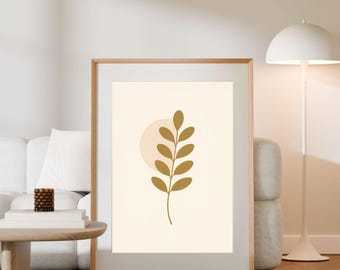 Minimalist Eucalyptus Branch Print | Scandinavian Botanical Wall Art | Neutral Beige Botanical Digital Download