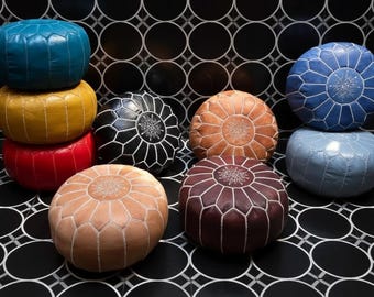 The Artisan Moroccan Leather Pouf: Handcrafted Tan Ottoman & Boho Footstool