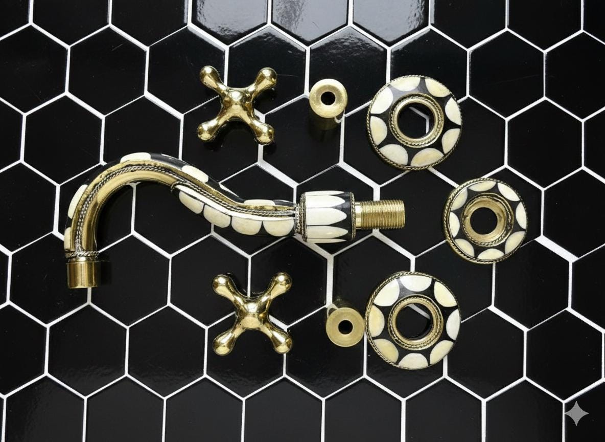 Handcrafted Unlacquered Brass Wall Mount Faucet - Moroccan Bone & Resin ...
