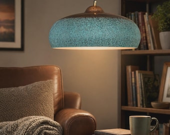 Blue Patina Copper Kitchen Island Lighting - Verdigris Copper Pendant Light - Large Rustic Hanging Lamp