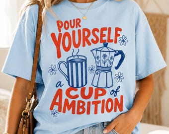 Häll upp en kopp ambition PNG, personlig sublimeringsdesign för kaffe, retro mokakanna PNG, kaffeälskare