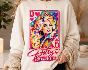 Dolly Parton Queen of Hearts PNG, Country Music Tribute Clipart, Retro Pop Art Sublimation Design, DTF Transfer, Western Digital Download