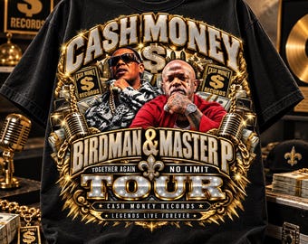 Cash Money No Limit, Birdman och Master P-skjortadesign, hiphop-rapturnégrafik, 90-tals streetwear, digital nedladdning av konsertskjorta