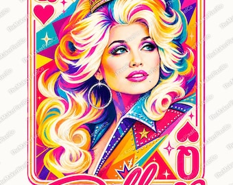 Dolly Parton Queen of Hearts PNG, Countrymusik PNG, Retro Western-konst, Spelkortsdesign, Sublimering, DTF-överföring