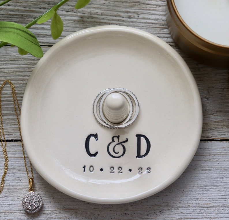 Bridal Shower Gift for Bride, Ring Dish Personalized, Engagement Gift, Wedding Gift, Ring Cone Ring Holder, Gay Wedding Gift image 1