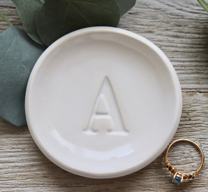 Ring Dish, Ring Holder, Monogram, Jewelry Dish, Custom Initial Tray, Small, Bridesmaid Gift, Engagement Gift image 2