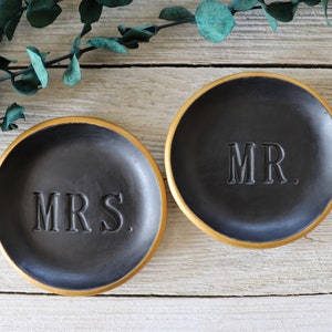 Ring Dishes, Ring Holder, Couples Gift, Wedding, Engagement Gift, MR and MRS, Matte Black, Gold image 7