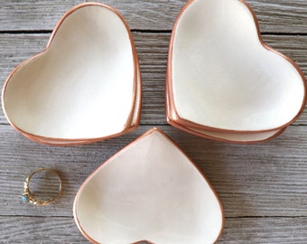 Heart Dish, Ring Dish, Rose Gold, Bridal Shower Favor, Bridesmaid Gifts, Handmade Pottery, Made to Order