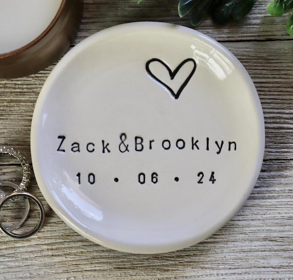 Personalized Ring Dish with Names and Date | Wedding Gift for Couples | Custom Bridal Shower Gift