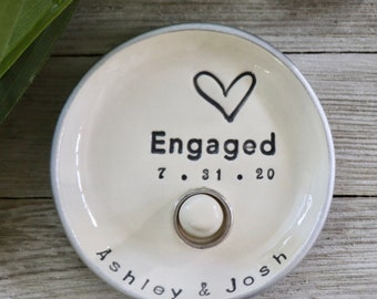 Personalized Engagement Ring Dish, Handmade Pottery Ring Holder, Gift for Her