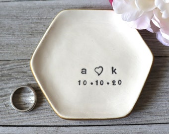 Personalized Ring Dish, Hexagon, Minimalist Decor, Wedding Gift