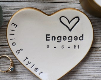 Custom Engagement Gift, Personalized Engagement Ring Holder, Heart Ring Dish