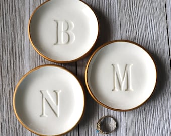 Personalized Bridesmaid Gift, Monogram dish, Bridal Party Gift, White and Gold, Personalized Favor, Small, CLEARANCE