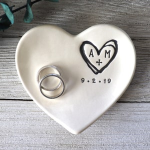 Ring dish, Ring holder, Engagement gift, Bridal Shower gift, Engagement Ring Holder, Heart Dish, Personalized Pottery, White Heart dish