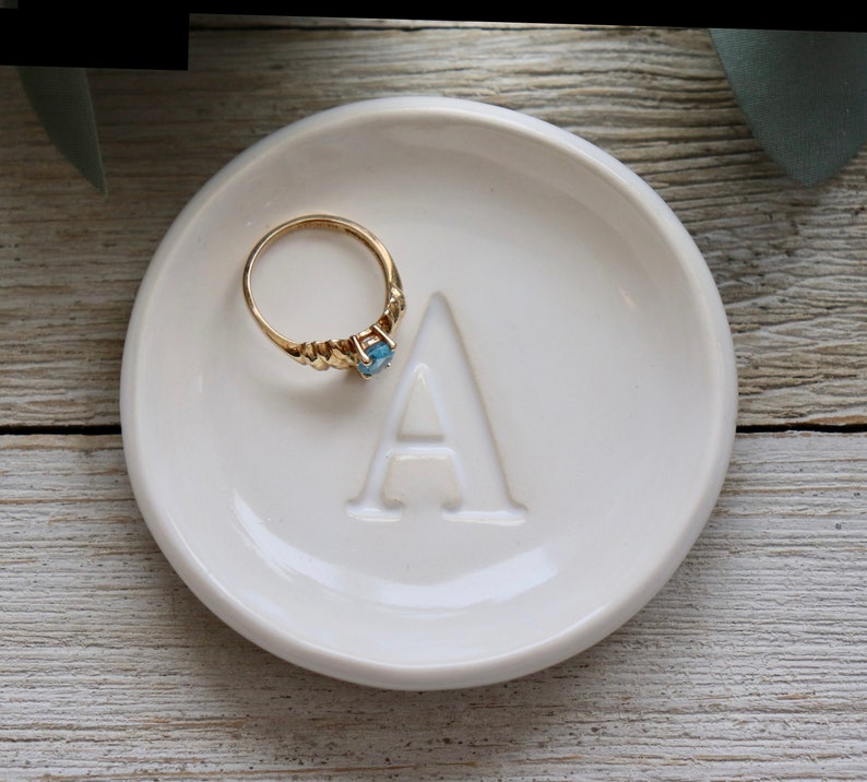 Ring Dish, Ring Holder, Monogram, Jewelry Dish, Custom Initial Tray, Small, Bridesmaid Gift, Engagement Gift image 5