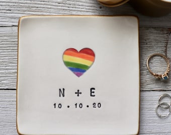 Personalized Wedding Gift, Rainbow Ring Dish, Gay Wedding Gift