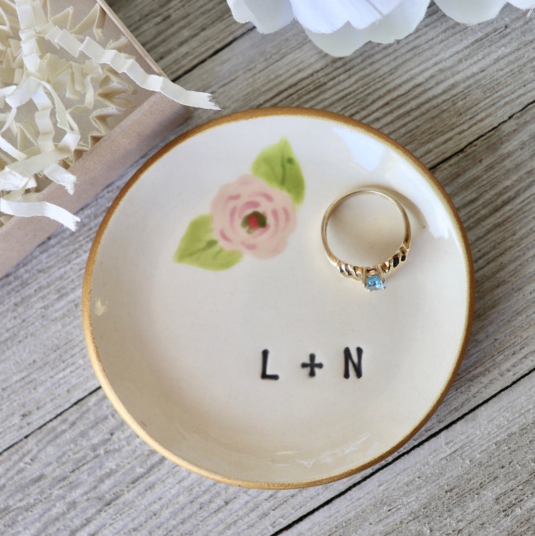 Ring Dish Ring Holder Trinket Dish Jewelry Dish Hand Painted Flower