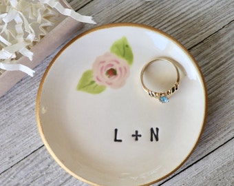 Custom Ring Dish, Jewelry Dish, Bride to be Gift, Wedding Gift, Bridal Shower Gift, Flower, Pink