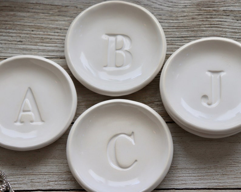 Ring Dish, Ring Holder, Monogram, Jewelry Dish, Custom Initial Tray, Small, Bridesmaid Gift, Engagement Gift image 4