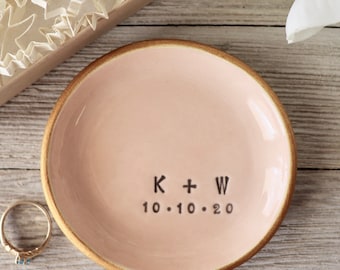 Wedding Gift Personalized, Ring Dish, 1st Anniversary Gift for Wife, Engagement Gift, Ring Holder, Pink and Gold Dish, Monogram Ring Dish