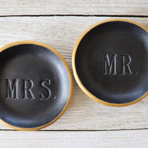 Ring Dishes, Ring Holder, Couples Gift, Wedding, Engagement Gift, MR and MRS, Matte Black, Gold image 6