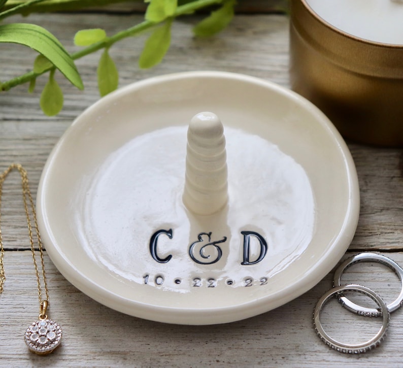 Bridal Shower Gift for Bride, Ring Dish Personalized, Engagement Gift, Wedding Gift, Ring Cone Ring Holder, Gay Wedding Gift image 3
