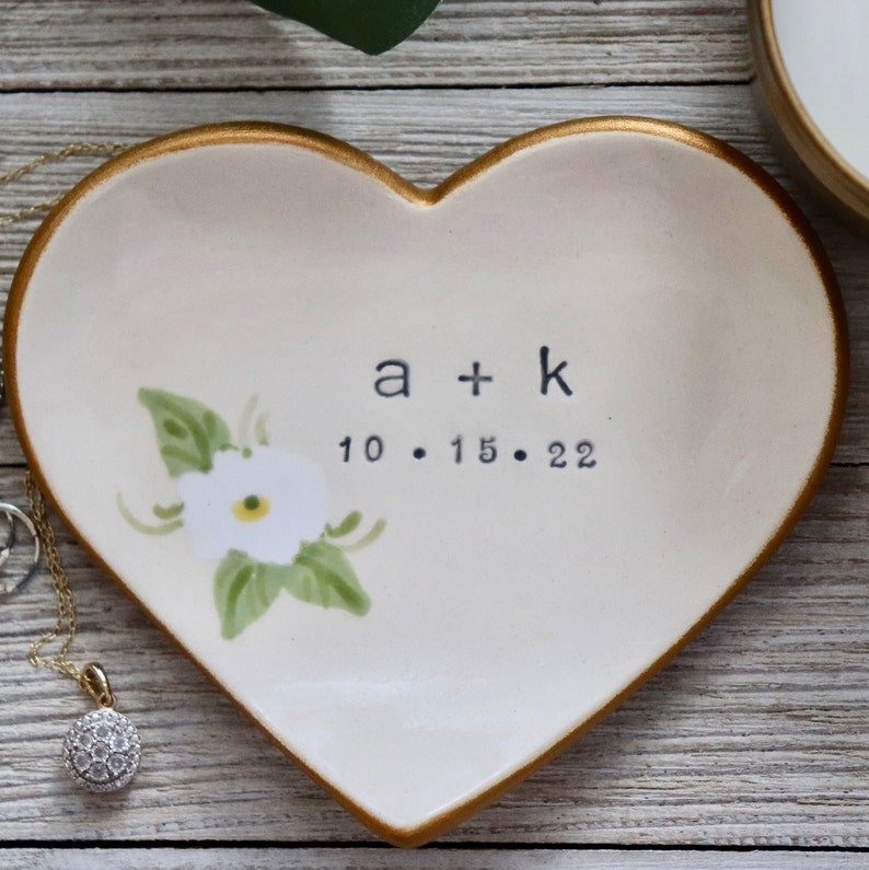 Ring Dish, Heart, Bride Gift Personalized, Gift for Her, Ring Holder, Custom Ring Dish image 1