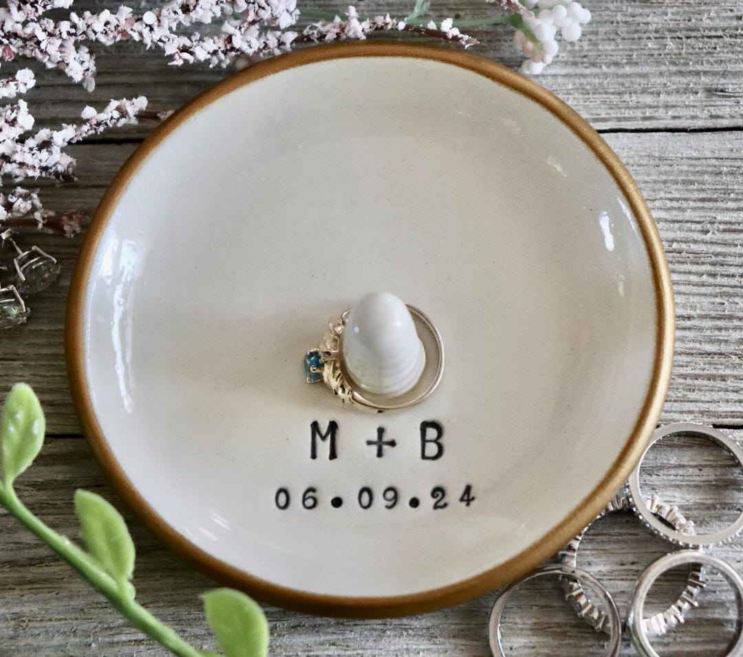 Ring Holder, Personalized Wedding Gift, Engagement Gift Couples, Minimalist Ring Cone Dish, Ring Stand with Initials, Gift Boxed