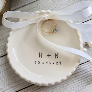 Personalized Wedding Ring Holder, Ring Bearer Pillow Alternative, Monogrammed Ring Dish, Unique Ring Bearer image 1