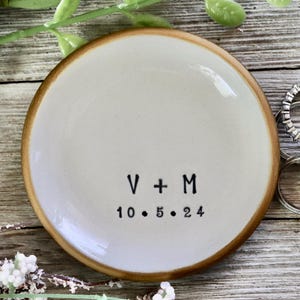 Ring Dish Wedding Gift | Personalized with Initials and Date | Jewelry Dish Engagement Gift | Handmade Pottery from Promise Pottery