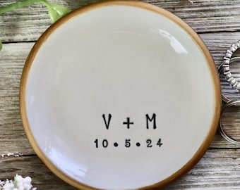 Ring Dish Wedding Gift | Personalized with Initials and Date | Jewelry Dish Engagement Gift | Handmade Pottery from Promise Pottery