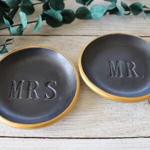 Ring Dishes, Ring Holder, Couples Gift, Wedding, Engagement Gift, MR and MRS, Matte Black, Gold image 9