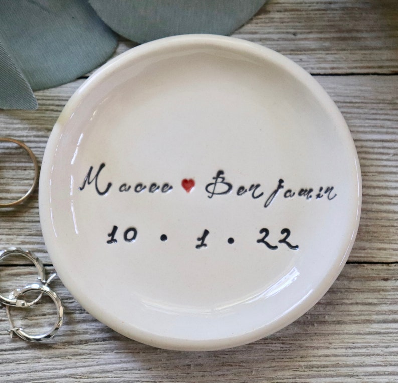 Ring Dish Personalized, Ceramic Ring Holder, Engagement Gift, Wedding Gift for Son, Wedding Gift for Daughter image 1