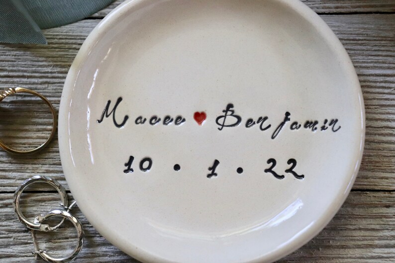 Ring Dish Personalized, Ceramic Ring Holder, Engagement Gift, Wedding Gift for Son, Wedding Gift for Daughter image 3