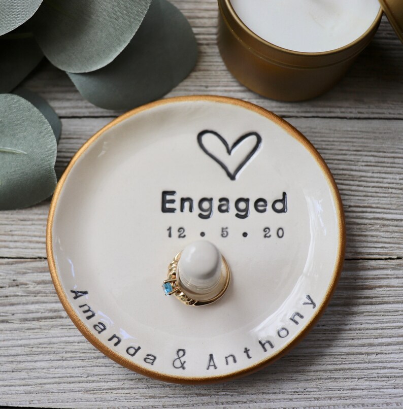 Ring Holder Engagement, Ring Cone, Personalized, Ring Stand Dish, Custom Bride to Be Gift image 2